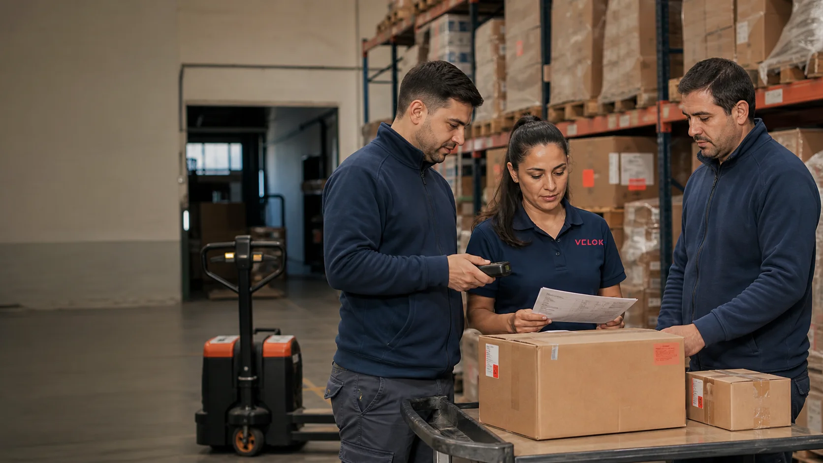 Equipo VELOK controlando mercadería en depósito